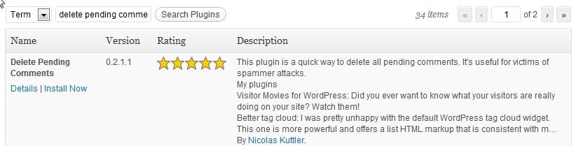 delete pending comments plugin search