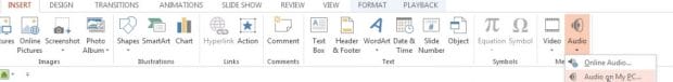 powerpoint 2013 add audio as background