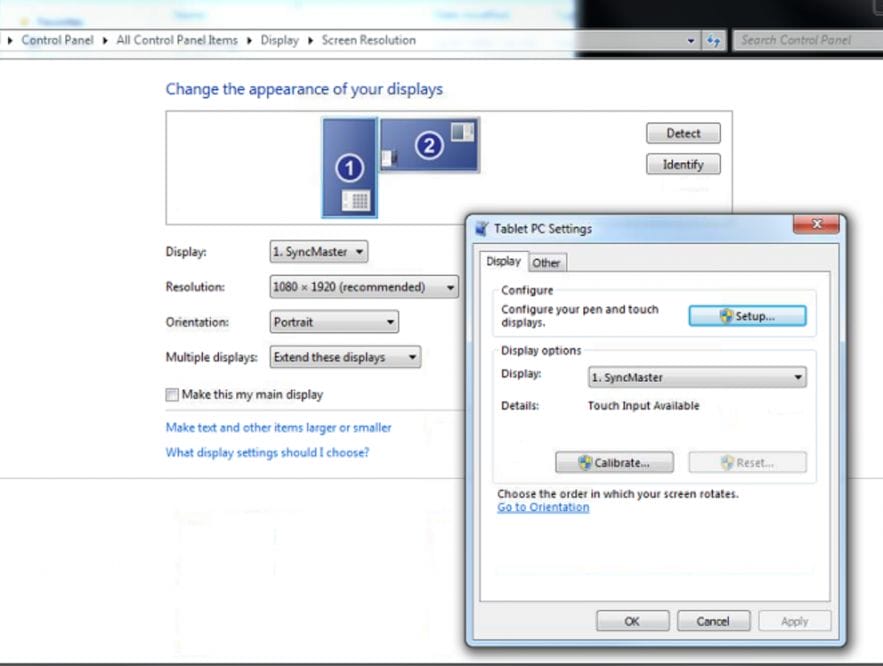 touchscreen settings extended screen setup