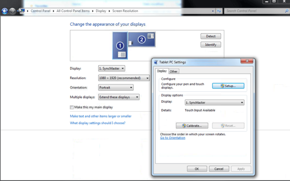 Set up a touch screen as the non-primary monitor