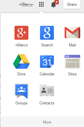 Where are the Google Links to Drive Sites Calendar Groups in Gmail
