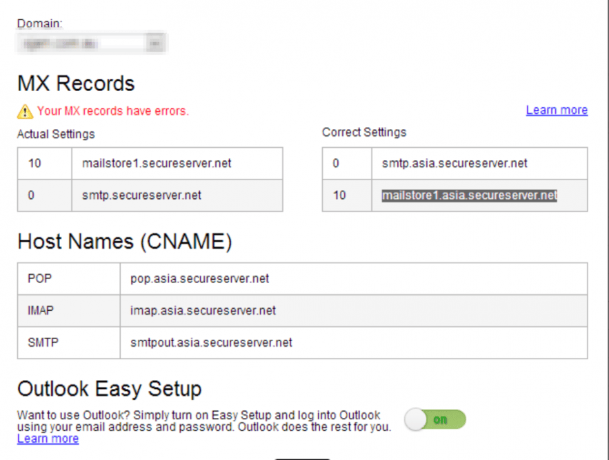 godaddy control panel mx record