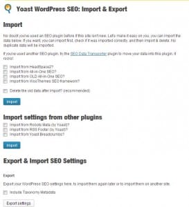 Yoast WordPress SEO - Import and Export