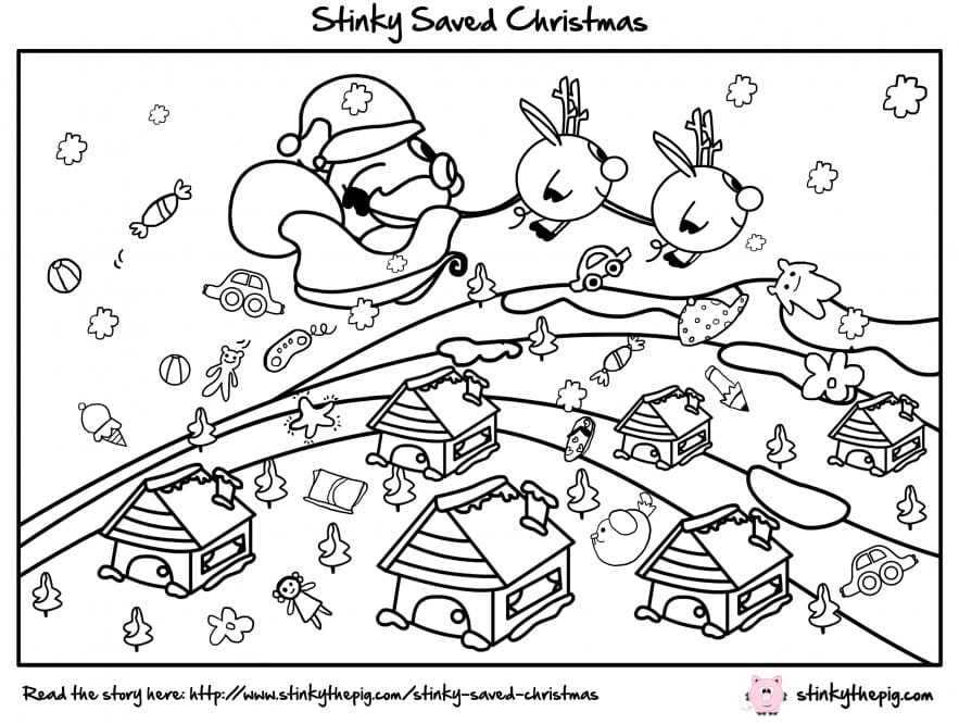 Stinky The Pig - Stinky Saved Christmas Colour Me In