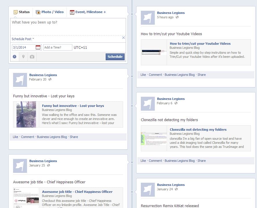 Business Legions Facebook Feed - schedule
