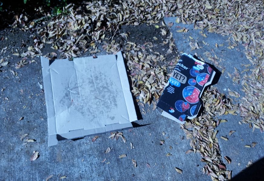 Using a Domino Pizza Box as a dust pan and broom