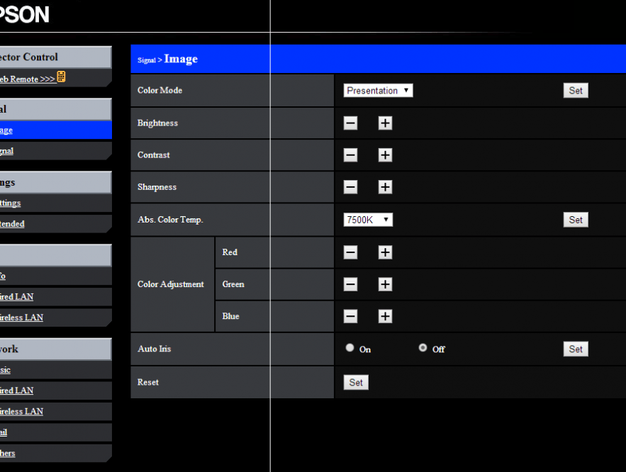 epson projector web management console