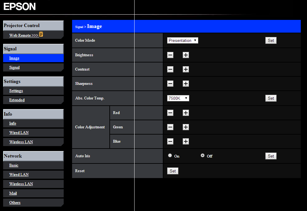 epson projector web management console