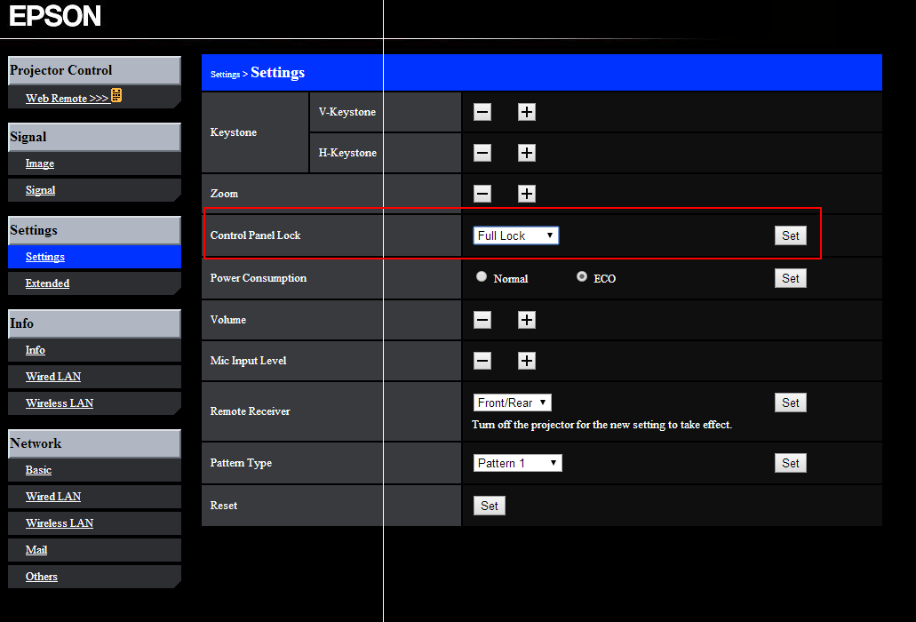 epson projector web management lockout