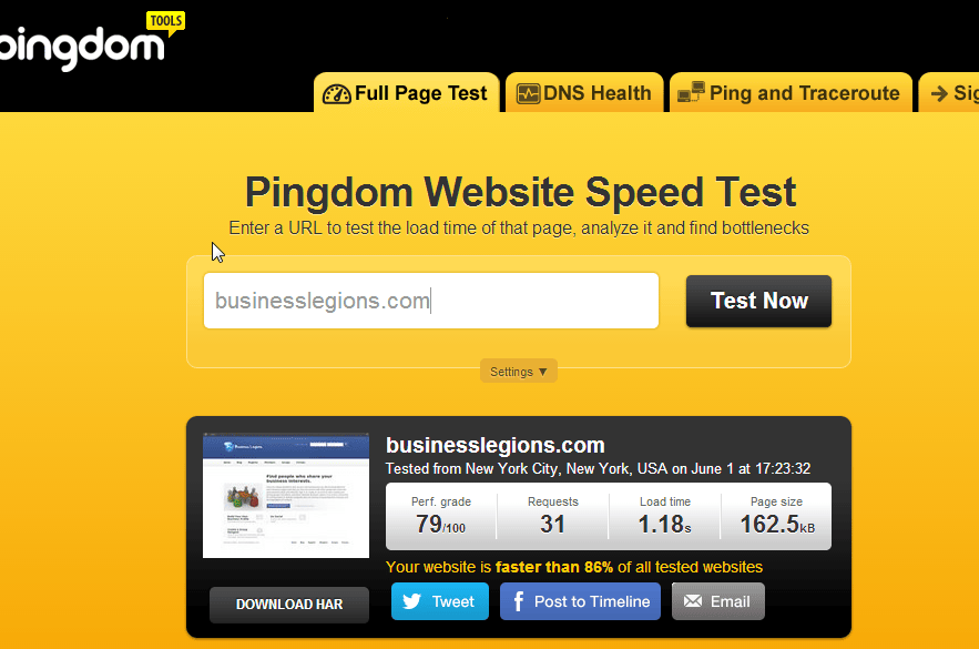 Pingdom speedtest