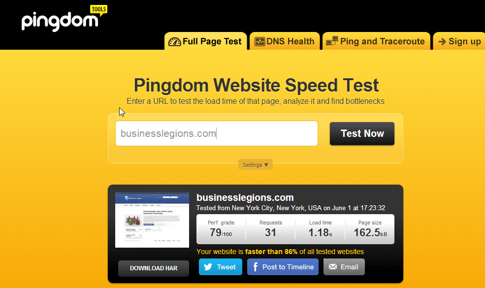 Pingdom speedtest