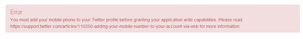 Twitter Permission App error message