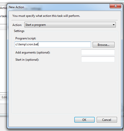 Windows 7 - Task Scheduler - New Action