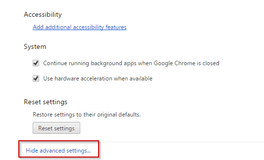 Chrome Advanced Settings