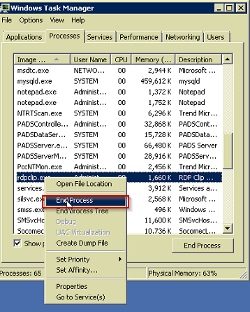 RDPclip executable end task