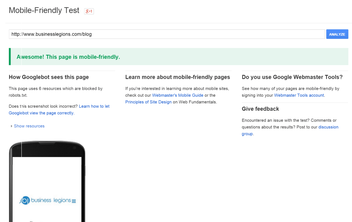 Business Legions Friendly- Mobile-Friendly Test Passs