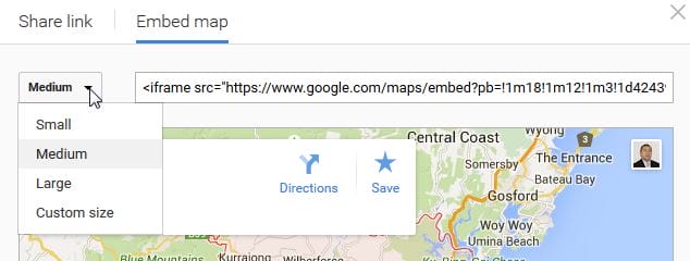 Google Maps Sydney Embed Choose Size