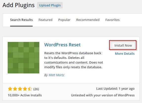 WordPress Reset Install