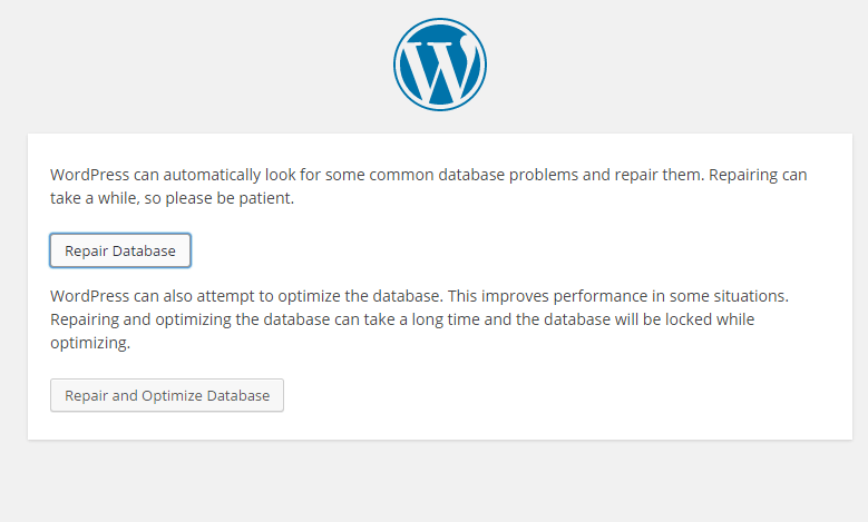 WordPress Repair Database Screen