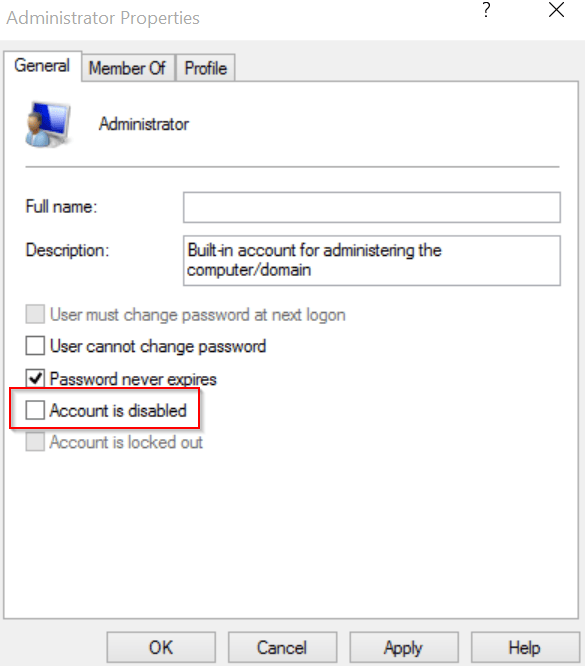 Administrator disabled