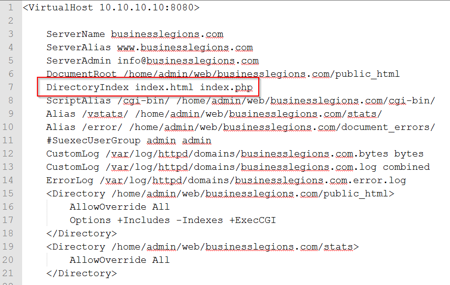 Changing the default index file in VestaCP hosting