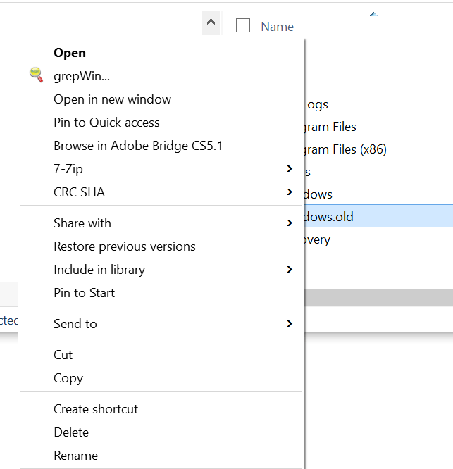 Right Click on Folder