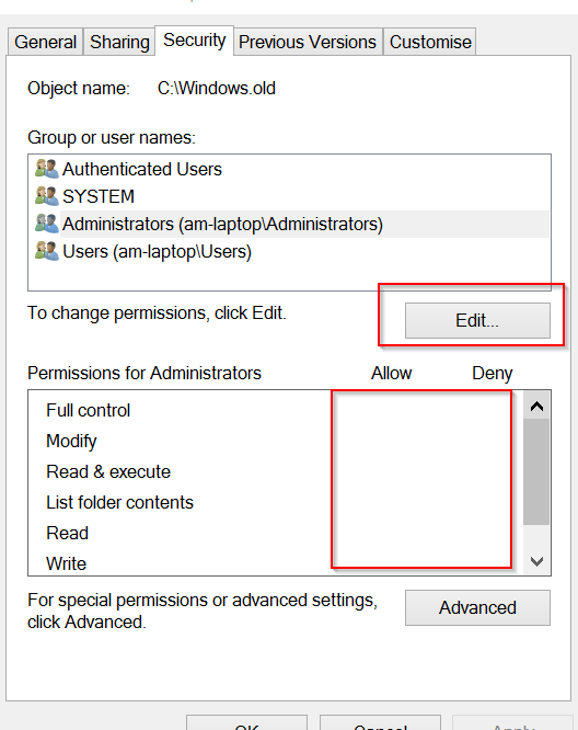 Security Tab no permissions