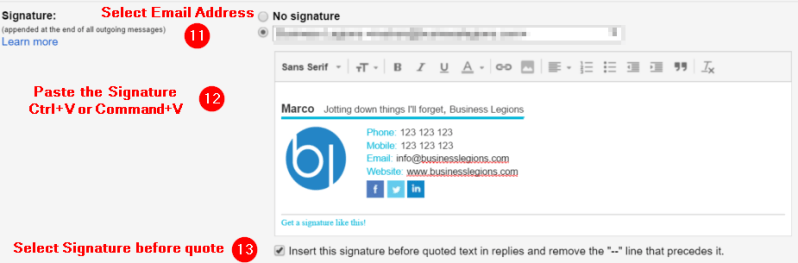 Gmail Signature Settings