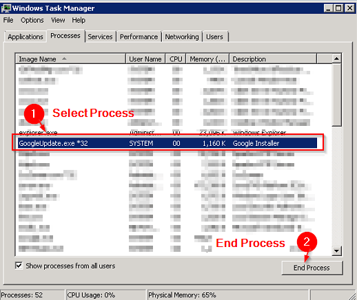 Google Chrome Update Process Task Manager