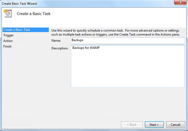 WAMP Backup Scheduled Tasks Description