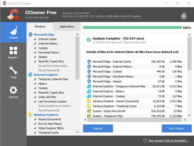 CCleaner Analyze