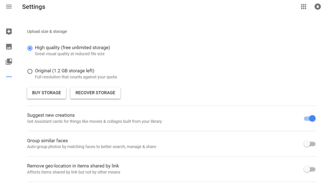 Google Photos Settings