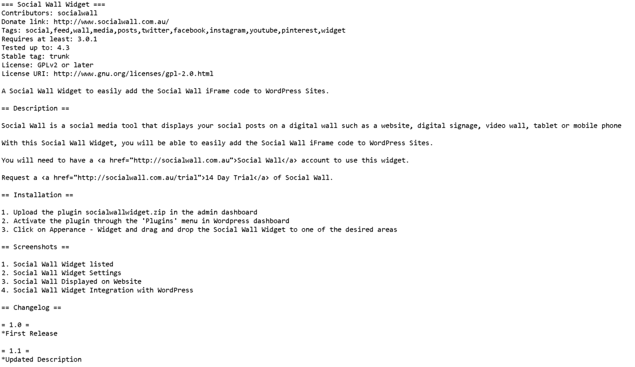 Social Wall WordPress ReadMe File