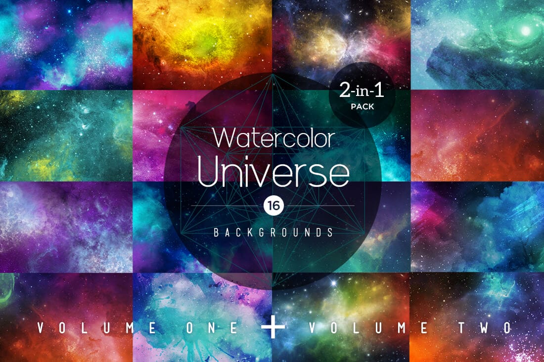 16 Breathtakingly Unique Watercolor Universe Backgrounds – only $9!