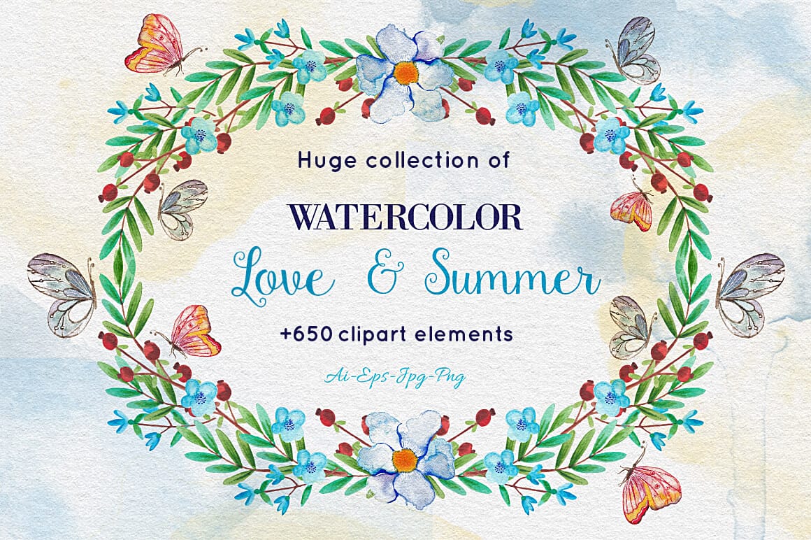 650+ Delightful Watercolor Clip-Art Elements - only $24!