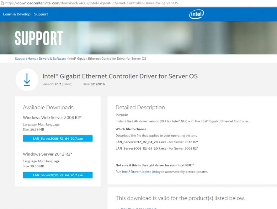 INTEL NUC GIGABIT ETHERNET DRIVER