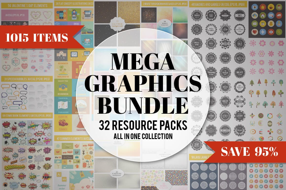 MegaBundle: 1000+ Unique Graphic Design Elements - only $18!