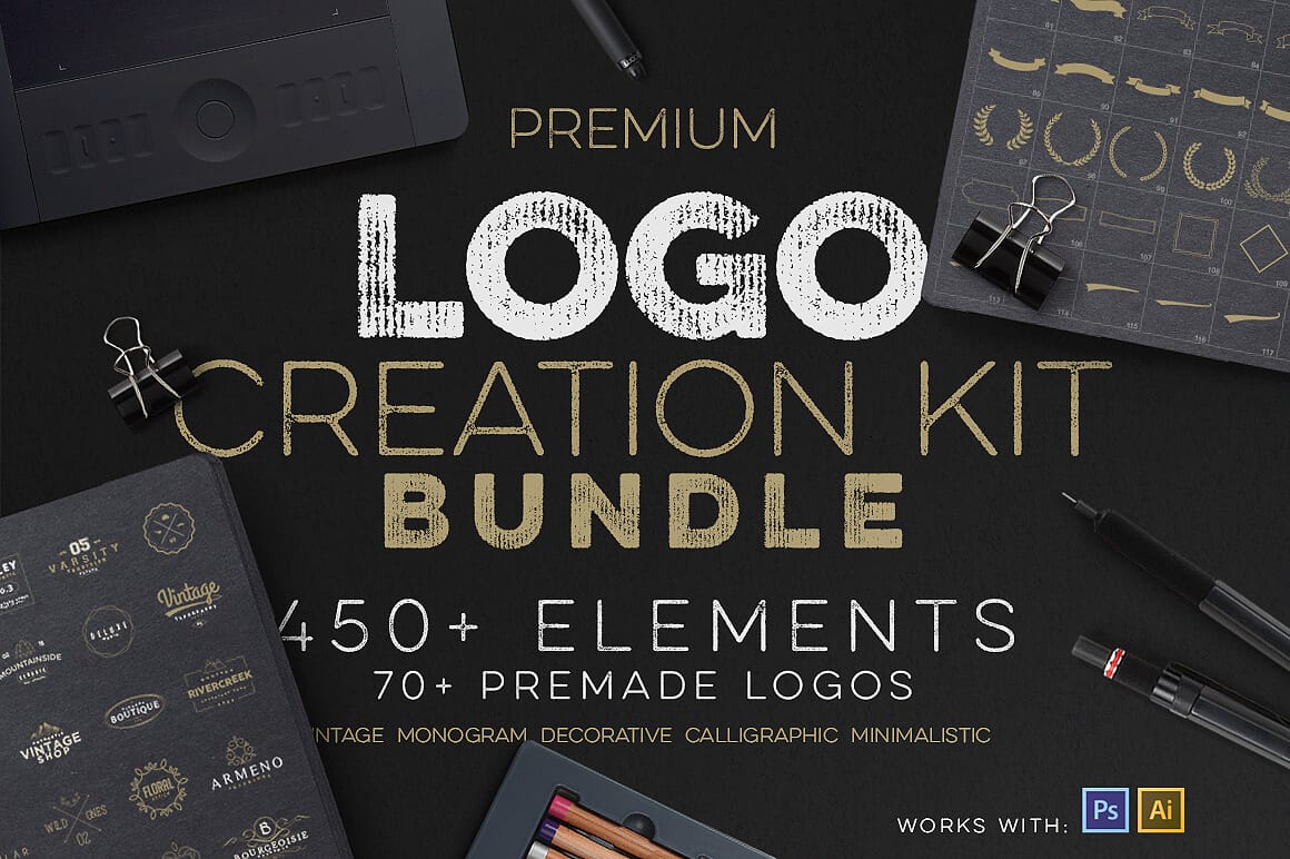 Professional Logo Creation Kit Bundle with 500+ Elements - only 14!