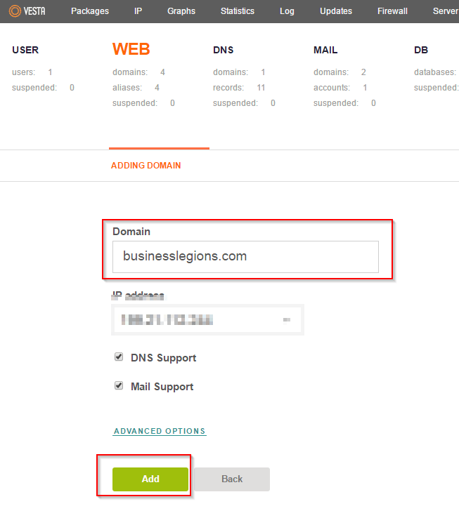 VestaCP App Installer Add Web Domain Example