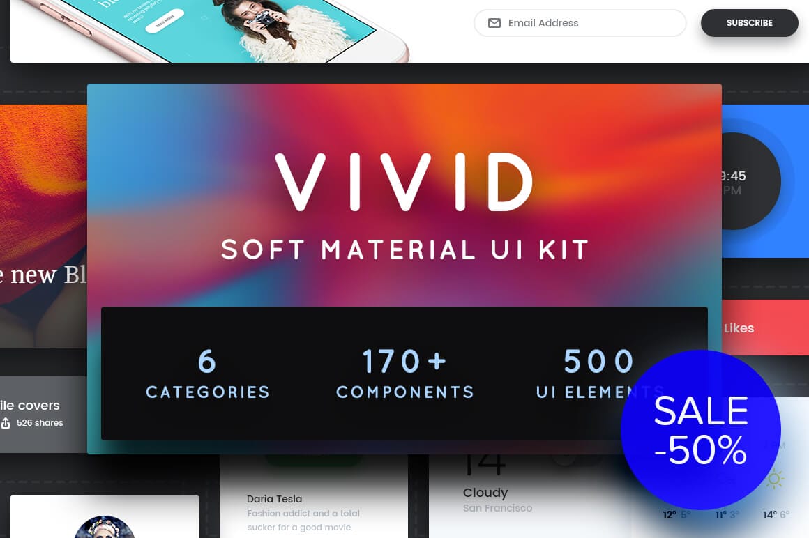 Vivid Soft Material UI Kit with 500 Elements