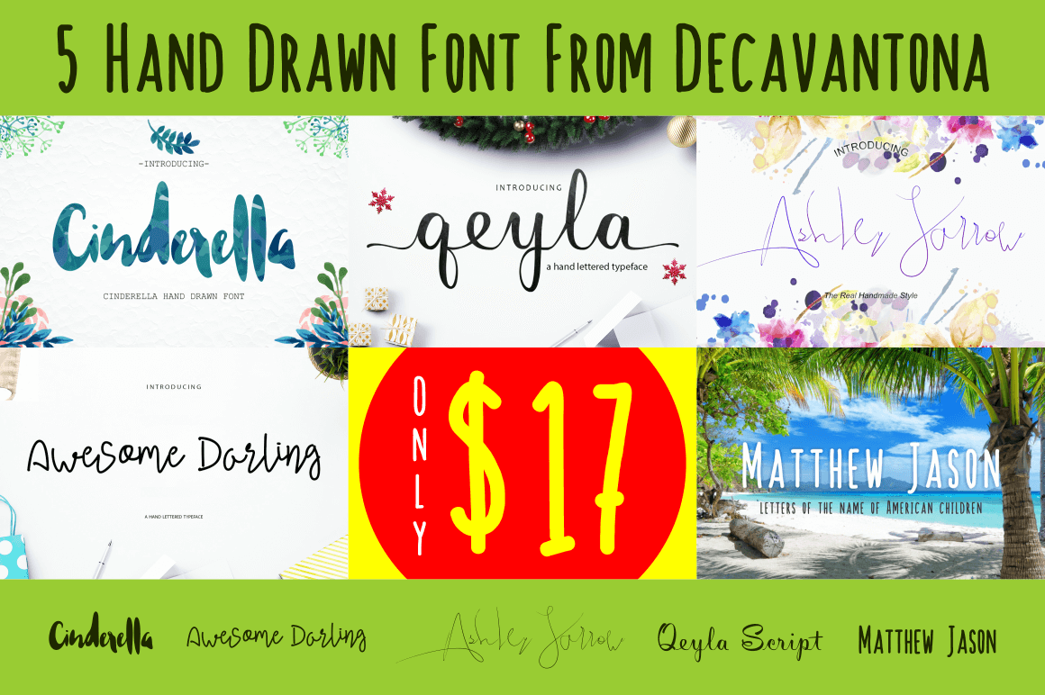 5 Beautiful Hand-Drawn Fonts from Decavantona – only $12!