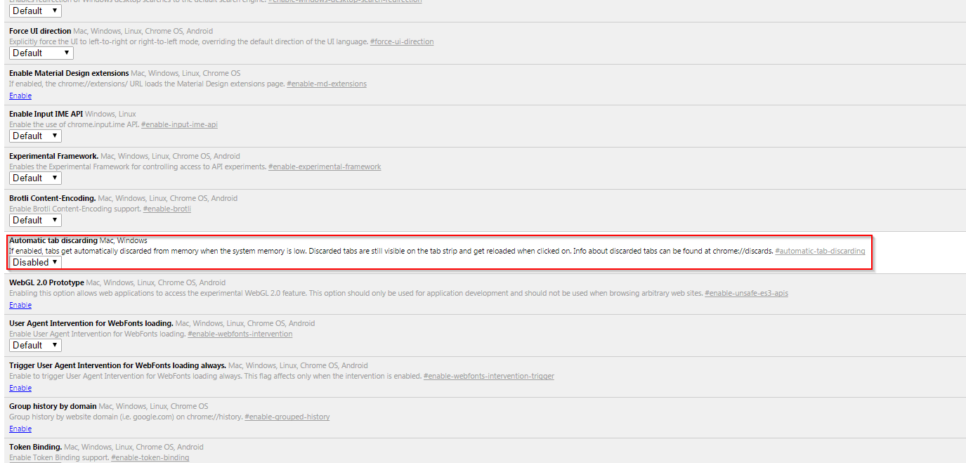 Chrome Automatic Tab Discarding