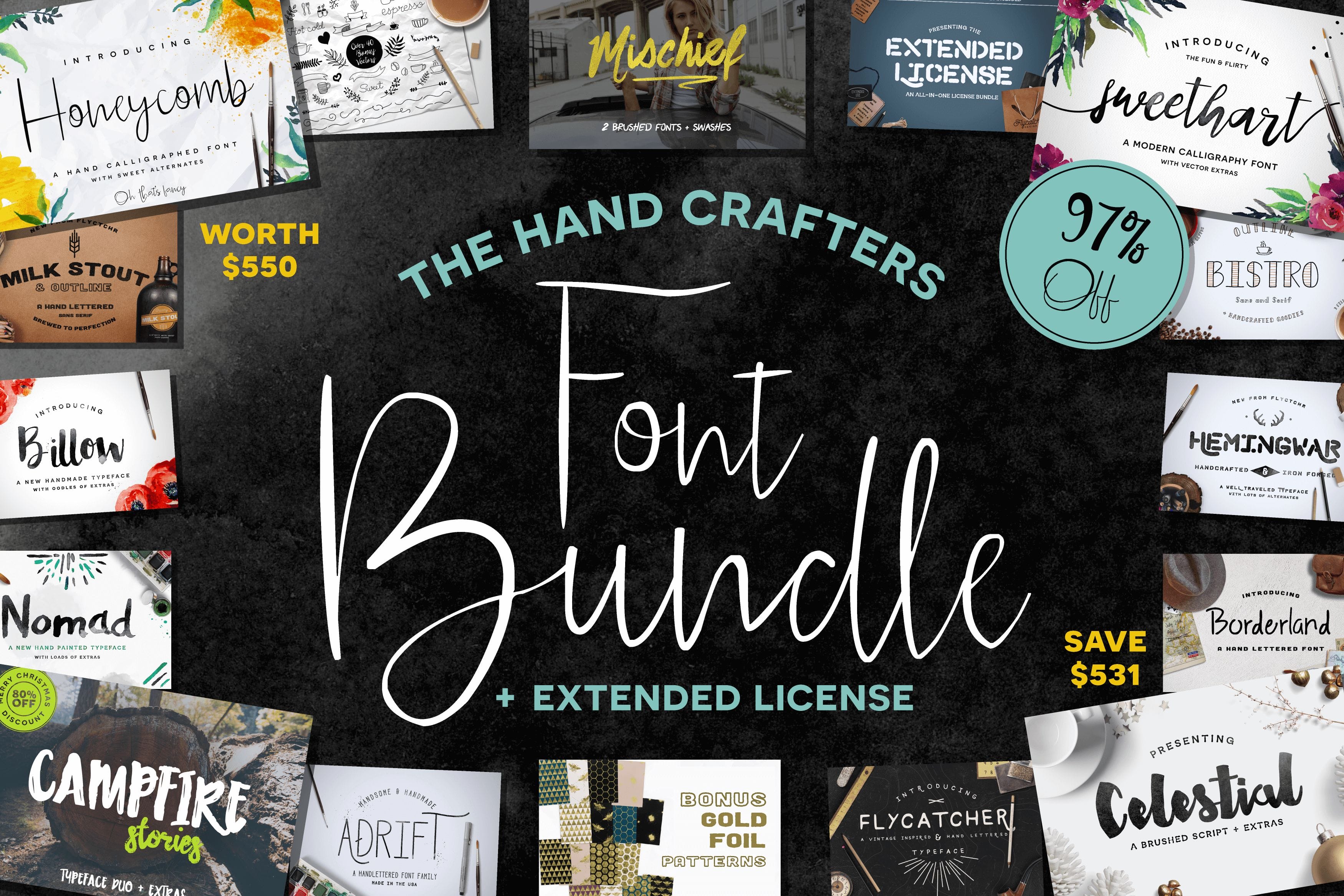 The Hand Crafters Font Bundle of 15 Premium Font Families + Extras - only $17!