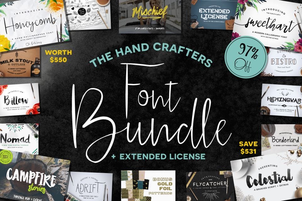 The Hand Crafters Font Bundle of 15 Premium Font Families + Extras – only $17!