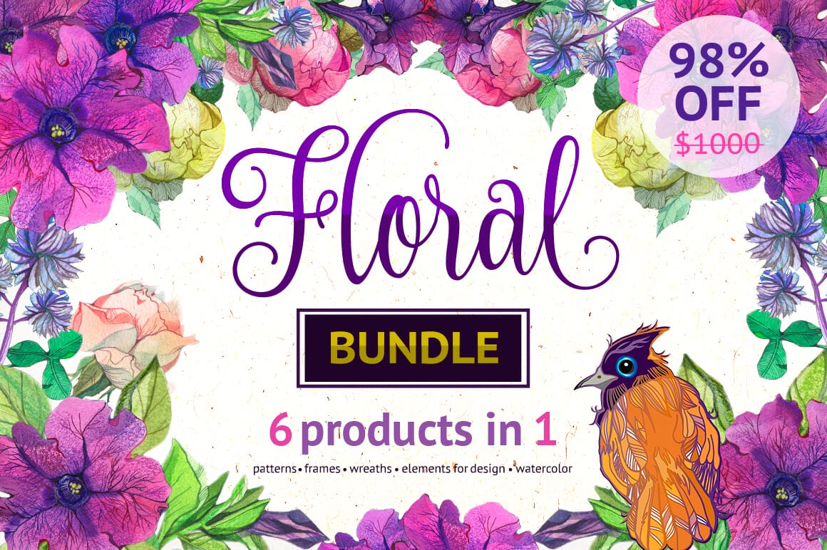 Floral Bundle: 100+ Files Containing Beautiful Patterns and Elements - $24!