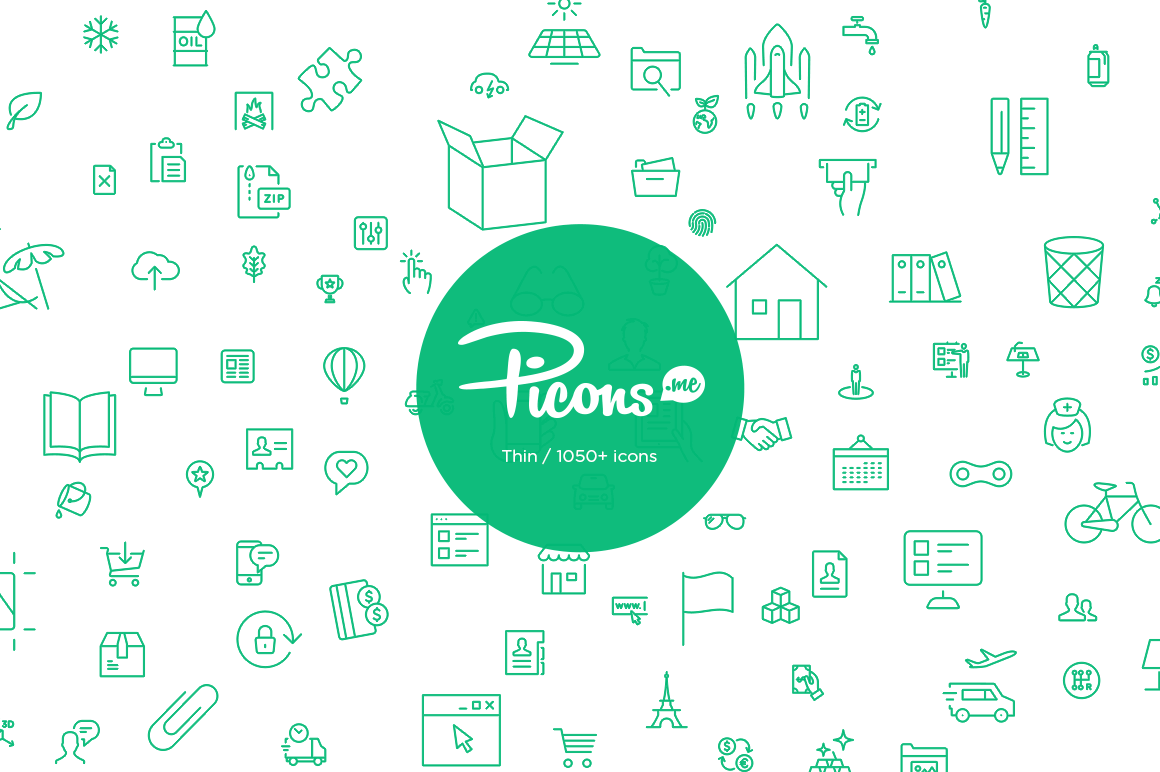 Picons Thin: 1050+ Premium Vector Icons - only $29!