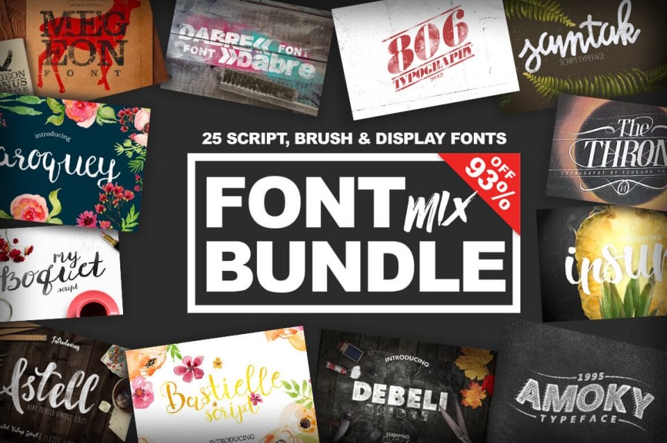 Font Bundle Mix: 25 Script, Brush and Display Fonts from LeoSupply – $25!