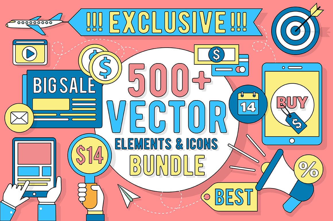 Mighty Deals Exclusive! 500+ Linear Vector Elements & Icons - only $14!