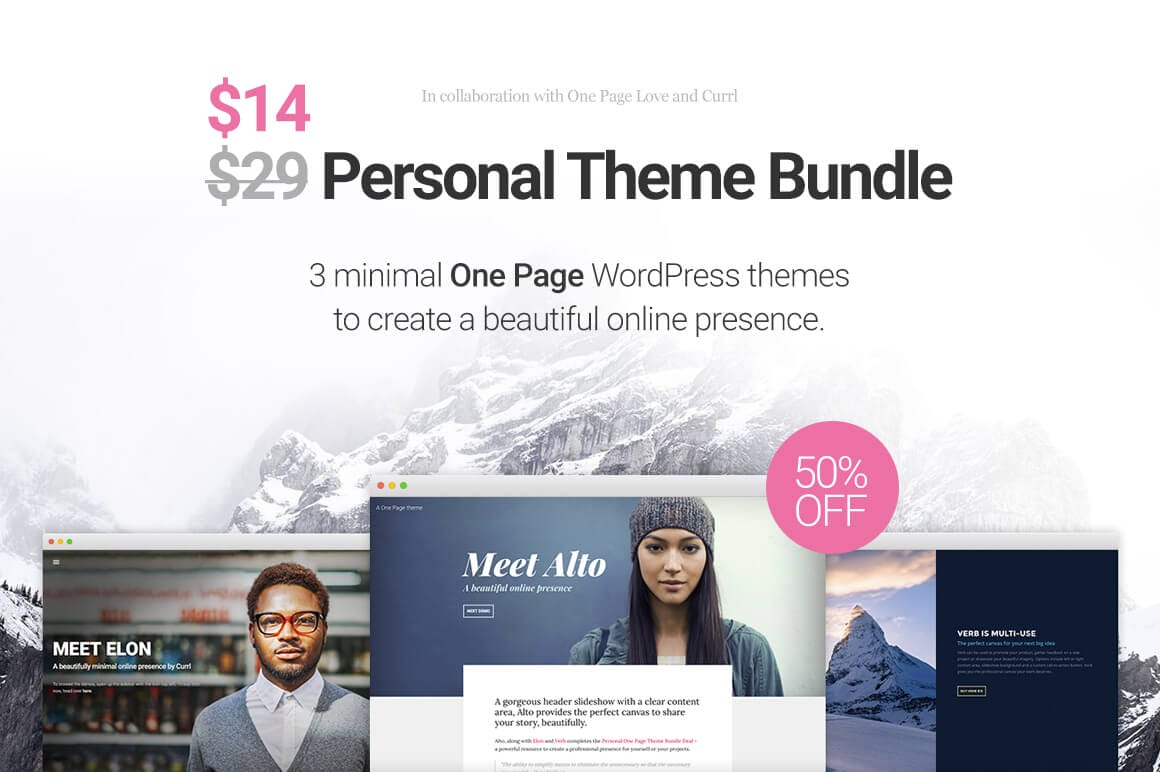 One Page WordPress Theme Bundle from Currl – only $14!