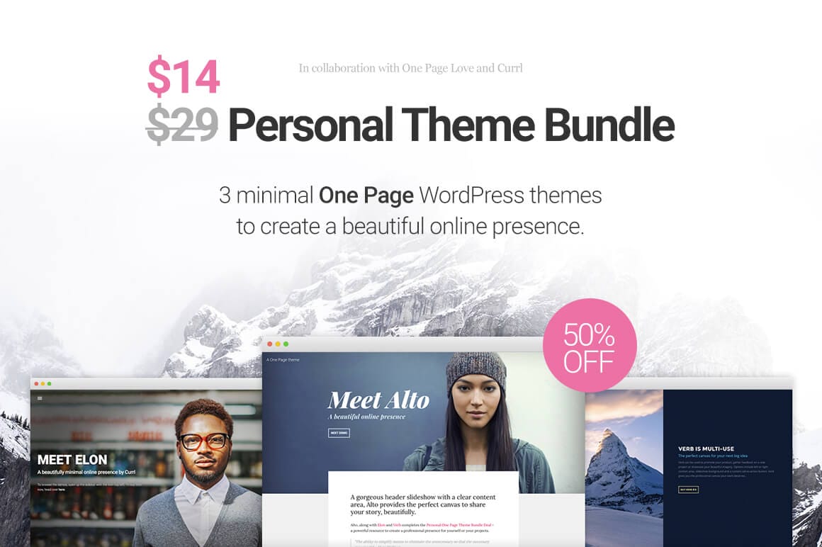 One Page WordPress Theme Bundle from Currl - only $14!